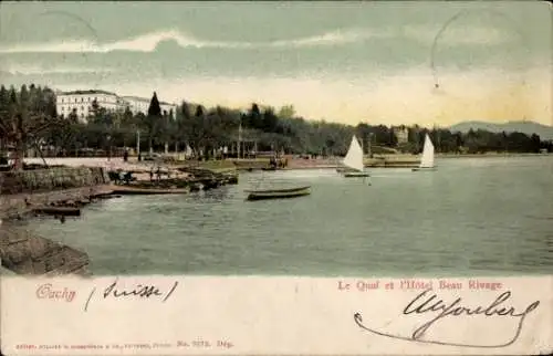 Ak Ouchy Lausanne Kanton Waadt, Quai, Hotel Beau Rivage