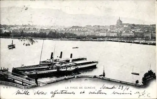 Ak Genève Genf Schweiz, La Rade, Dampfer