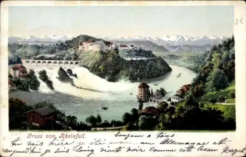 Ak Neuhausen am Rheinfall Kanton Schaffhausen, Rheinfall, Wasserfall, Schloss Laufen