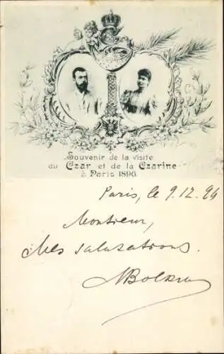 Ak Zar Nikolaus II. von Russland, Zarin, Besuch in Paris 1896