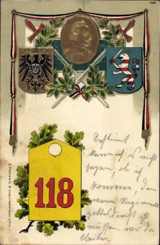 Präge Regiment Wappen Litho Regiment 118, Großherzog, Portrait