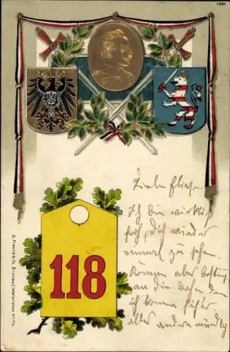 Präge Regiment Wappen Litho Regiment 118, Großherzog, Portrait