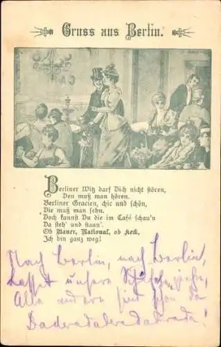 Ak Berlin, Berliner Witz darf dich nicht stören, den muss man hören, Restaurant