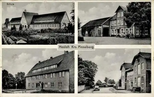 Ak Hasloh in Schleswig Holstein, Schule, Straße, Autos