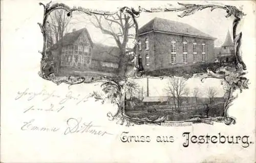 Ak Jesteburg in Niedersachsen, Kirche, Dampfsägewerk, Gasthaus