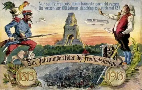 Ak Leipzig Völkerschlachtsdenkmal, Jahrhundertfeier der Freiheitskriege 1813-1913, Michel, Francois