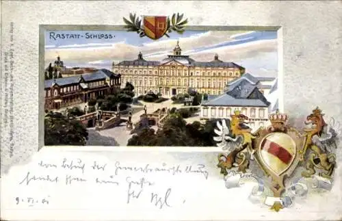Wappen Passepartout Litho Rastatt im Schwarzwald, Schloss