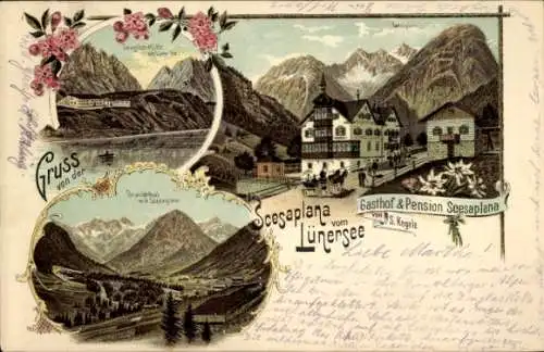Litho Vorarlberg, Lünersee, Gasthof Pension Schesaplana