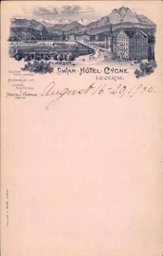 Litho Luzern Stadt Schweiz, Hotel Schwan