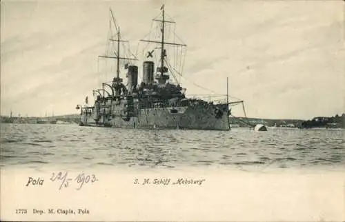 Ak Pola Pula Kroatien, Österreichisches Kriegsschiff, SMS Habsburg