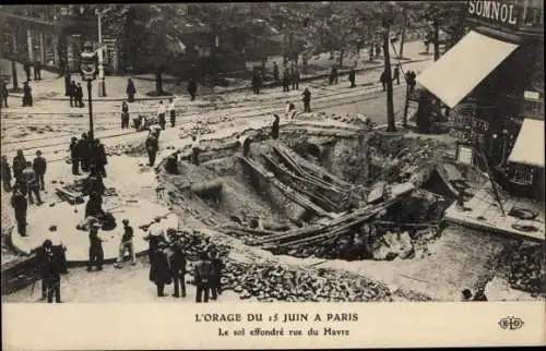 Ak Paris IX., Der Sturm vom 15. Juni, Der Boden stürzt in der Rue du Havre ein