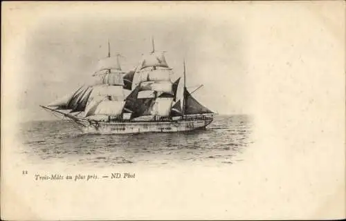 Ak Segelschiff, Dreimaster, Gesamtansicht