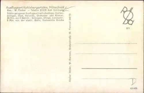 Ak Höhscheid Solingen in Nordrhein Westfalen, Kohlsbergerhöhe, Innenansicht