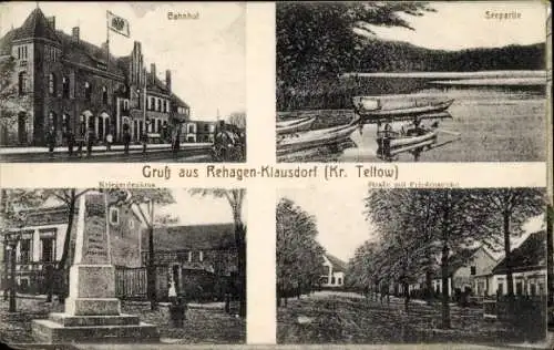 Ak Rehagen Klausdorf Am Mellensee, Bahnhof, Kriegerdenkmal, Friedenseiche