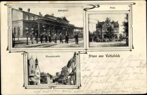 Ak Oebisfelde in Sachsen Anhalt, Post, Hauptstraße, Bahnhof