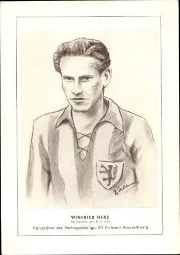 Künstler Ak Fußball, Winfried Herz, Halbrechter, Eintracht Braunschweig