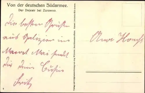 Künstler Ak Wilhelmi, A., Dnjestr bei Zurawno, Deutsche Südarmee, Landschaft