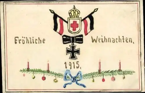 Ak Glückwunsch Weihnachten, Fahnen, Eisernes Kreuz, Jahr 1915