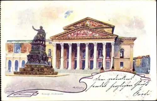 Künstler Litho Mütz, R., München, Königl. Hoftheater, Denkmal