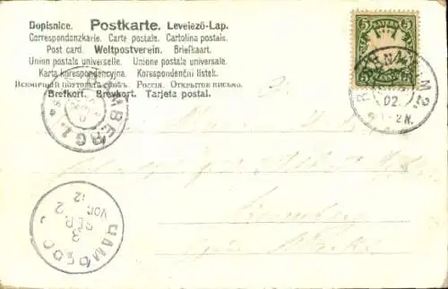 Künstler Litho Mailick, Ortschaft an einem See, Gebirge, Ruderboot, Landschaft