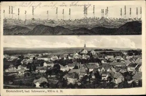 Ak Bonndorf im Schwarzwald, Gesamtansicht, Rigi, Eiger, Mönch, Bietschhorn, Balmhorn