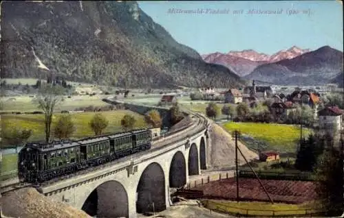 Ak Mittenwald in Oberbayern, Viadukt, Eisenbahn