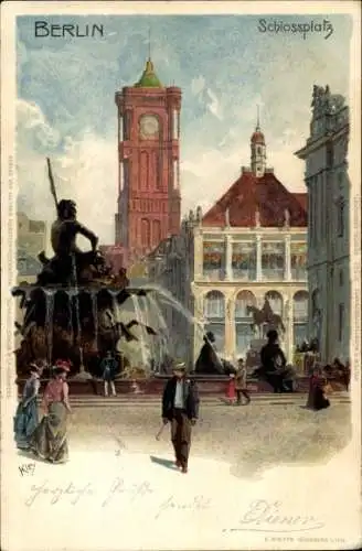 Künstler Litho Kley, Heinrich, Berlin Mitte, Schlossplatz, Neptunbrunnen, Rathaus
