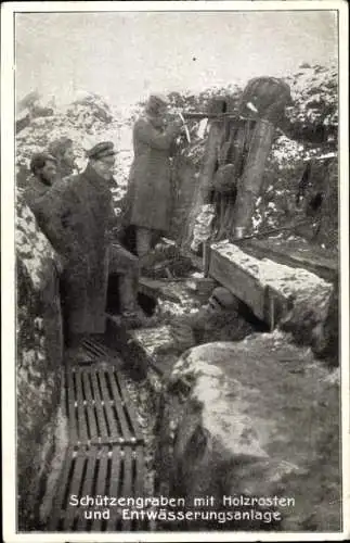 Ak Schützengraben mit Holzrosten und Entwässerungsanlage, I WK