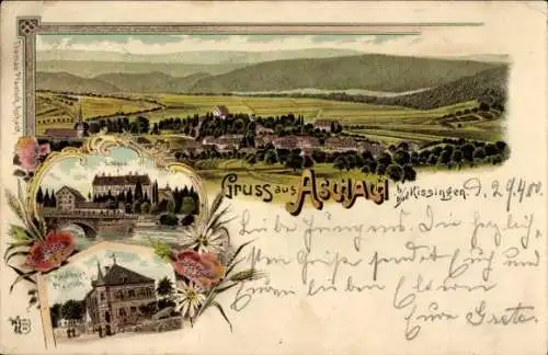 Litho Aschach Bad Bocklet in Unterfranken, Schloss, Totalansicht