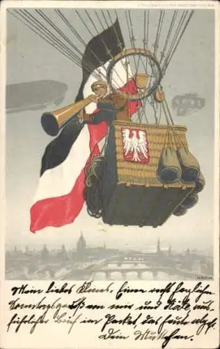 Ganzsachen Künstler Ak Roth, Frankfurt Main, Internationale Luftschifffahrt Ausstellung 1909, Ballon