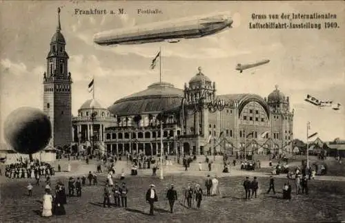 Ak Frankfurt am Main, Internationale Luftschifffahrt-Ausstellung 1909, Zeppelin, Heißluftballon