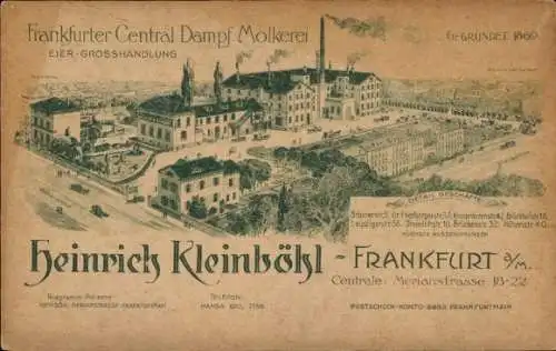 Ak Frankfurt am Main, Frankfurter Central-Molkerei, Eier-Großhandlung, Heinrich Kleinböhl