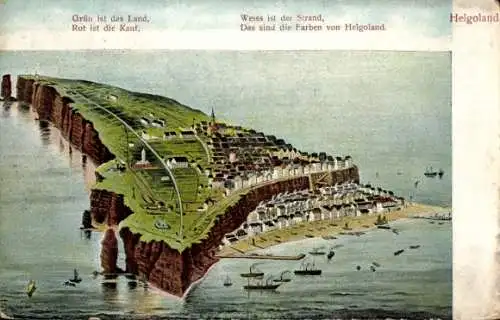 Ak Helgoland, Gesamtansicht der Insel, Gedicht