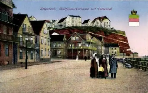 Ak Helgoland, Mathiess Terrasse mit Felseneck, Wappen