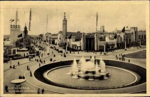 Ak Brüssel, Weltausstellung 1935, Gesamtansicht, Fontänen, Wasserspiel