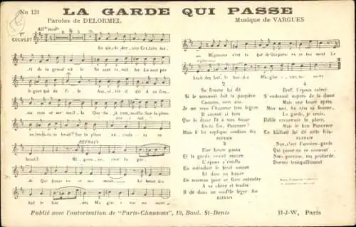 Lied Ak La Garde qui Passe, Text Delormel, Musik F. Vargues
