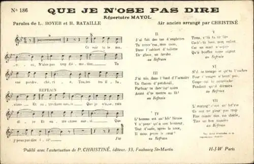 Lied Ak Que Je n'ose pas dire, L. Boyer, H. Bataille, Christiné