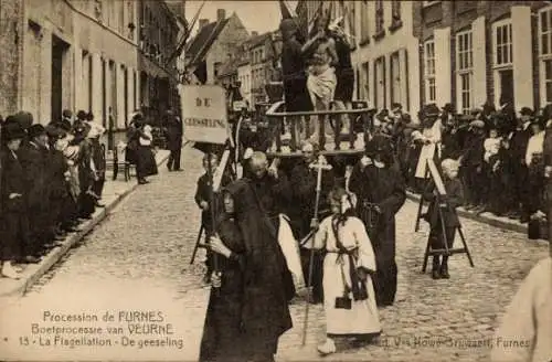 Ak Furnes Veurne Westflandern, Prozession, Geißelung