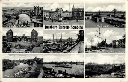Ak Ruhrort Homberg Duisburg, Friedrichsplatz, Eisenwerk Phönix, Hafen, Schifferbörse