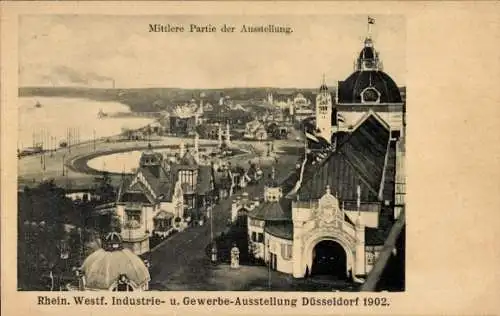 Ak Düsseldorf, Industrie und Gewerbeausstellung 1902, Blick von der Rheinbrücke