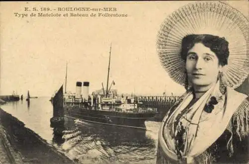 Ak Boulogne sur Mer Pas de Calais, Type de Matelote, Bateau de Folkestone