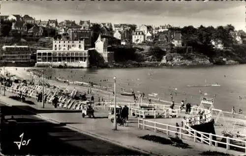 Ak Saint Cast Cotes d'Armor, La Plage vers l'ile St. Cast, Port Jacques