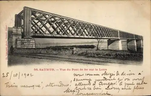 Ak Saumur Maine et Loire, Pont de fer sur la Loire