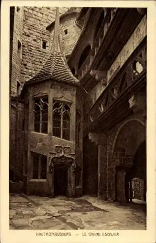 Ak Orschwiller Orschweiler Elsass Bas Rhin, Hohkönigsburg, Haut Kœnigsbourg, Treppenaufgang