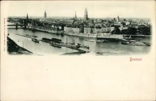 Ak Bremen, Gesamtansicht, Hafen mit Dampfern und Schleppern