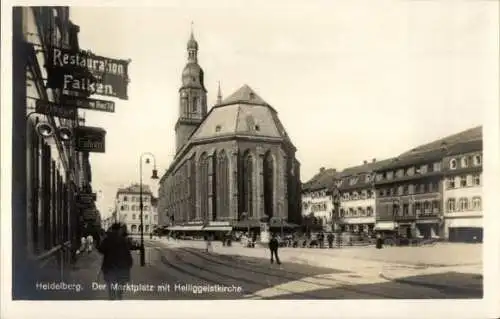 Ak Heidelberg am Neckar, Der Marktplatz mit Heiliggeistkirche, Restauration Falken