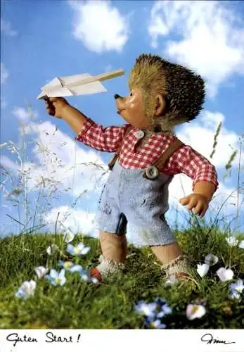 Ak Mecki der Igel, Guten Start, Igelkind, Papierflugzeug