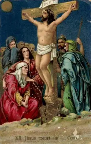 Ak Kreuzwegstationen, Jesus stirbt am Kreuz