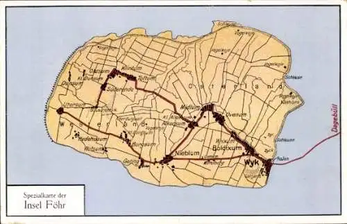 Ak Insel Föhr Nordfriesland, Spezialkarte, Nieblum, Boldixum, Wyk