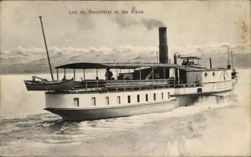 Ak Salondampfer Helvetia auf dem Neuenburger See